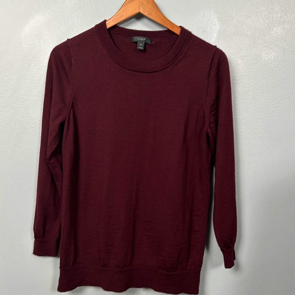 J. Crew wine burgundy light wool crew neck sweater size M